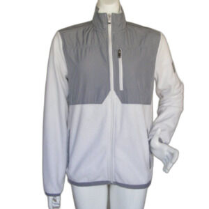 CALVIN KLEIN Fleece Jacket, S, White/Grey Color block, Pockets